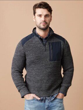 Flag & Anthem Men's Large Ventura 1/4 Zip Mixed Media Mock Neck Sweater
